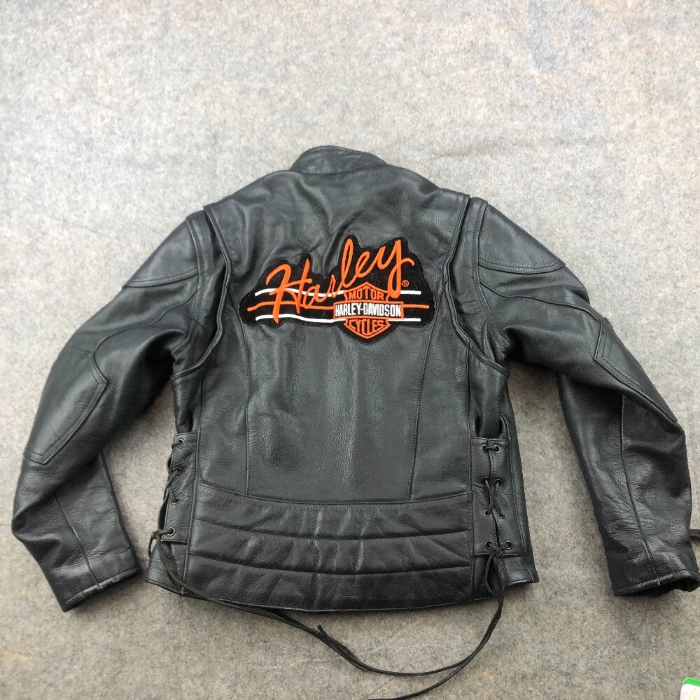 River Road Leather Jacket Large Black Ladies Harley Davidson Embroidered